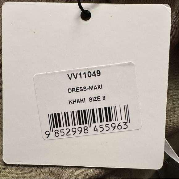 Ebby And I Satin Spaghetti Strap Maxi Dress Khaki Green Lace Trim Size 8 NEW - Picture 10 of 10